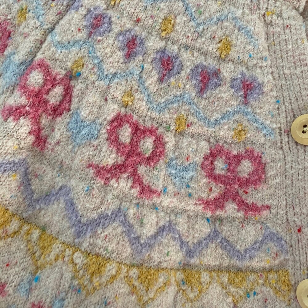 Vintage Cardigan Knited Sweater  Sz: Med  So So So Cute Bow/Floral Print Button - Picture 4 of 6